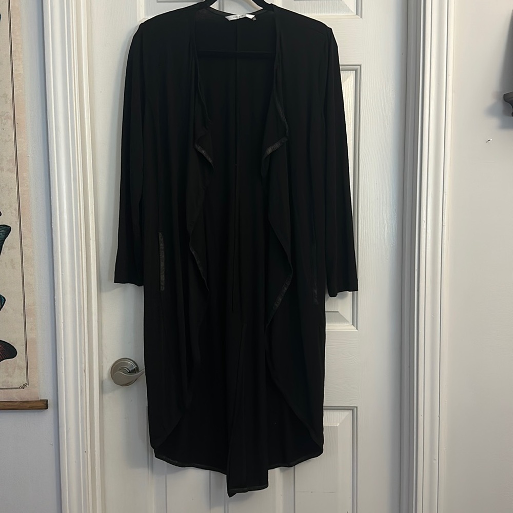 Elaine Kim nolwenn cutaway long line open front cardigan jacket black large